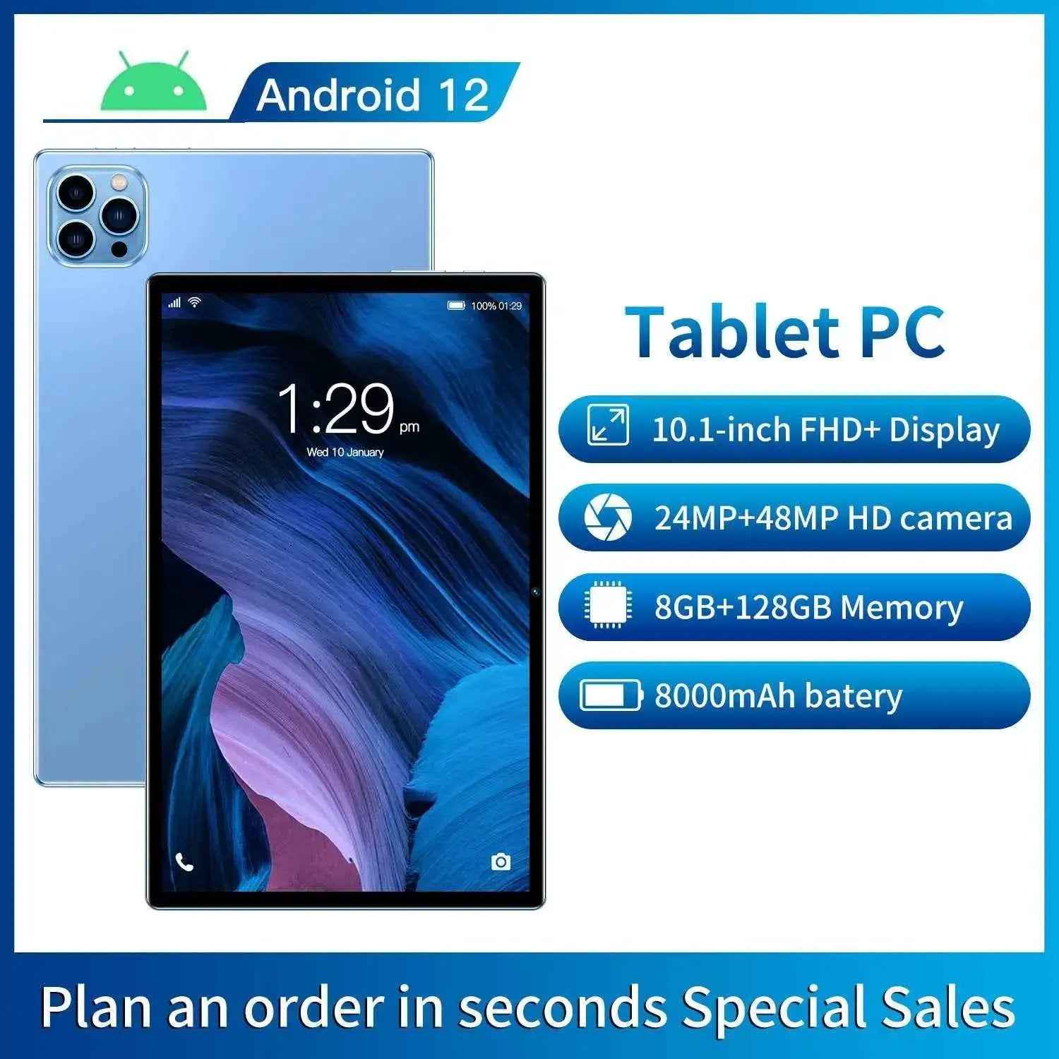 10.1-inch 2-in-1 Android Tablet — Keyboard Case Bundle